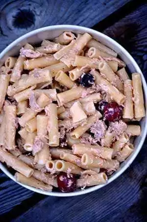 Grape n' Tuna Pasta Salad (Gluten-Free) - The finished pasta salad.