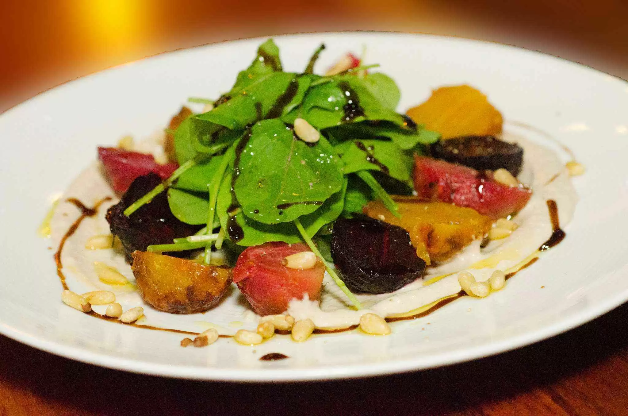 Roasted Beets with Hummus, Arugula & Pine Nuts (Gluten-Free)